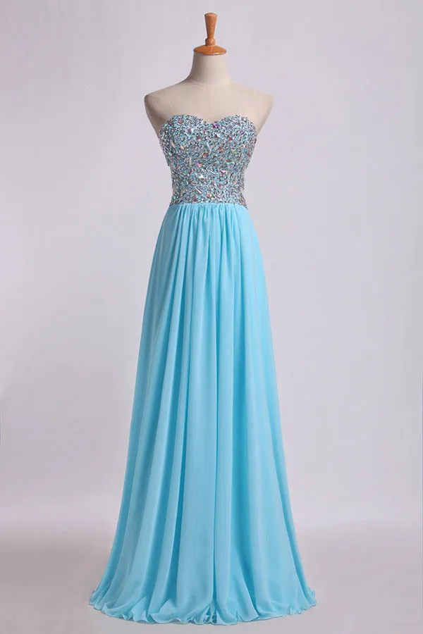 2024 Sweetheart Prom Dresses A-Line Chiffon Floor Length PTSKGKMD