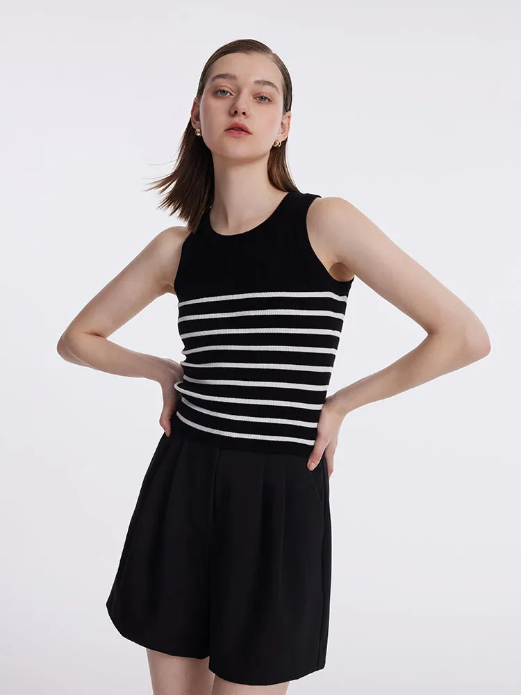 Acetate Cotton Knitted Striped Tank Top