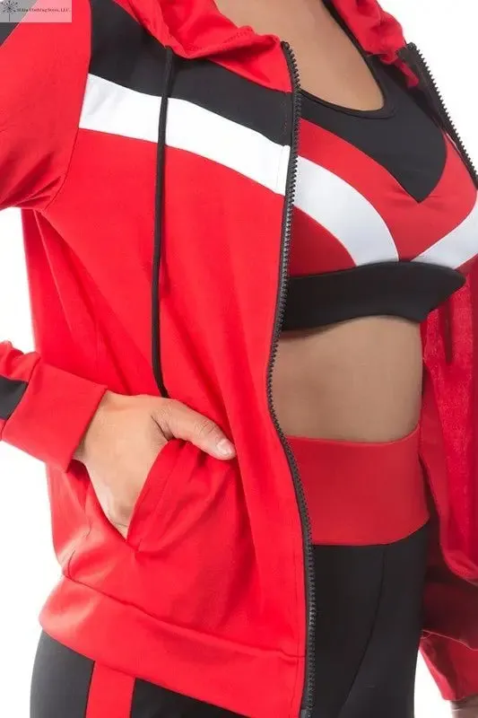 Activewear 3 Piece Set Red Long Sleeves
