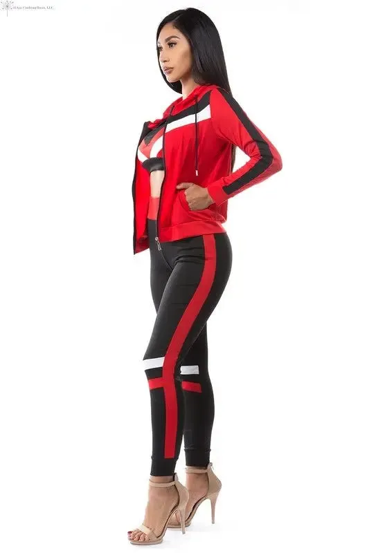 Activewear 3 Piece Set Red Long Sleeves