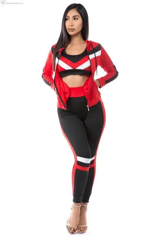 Activewear 3 Piece Set Red Long Sleeves