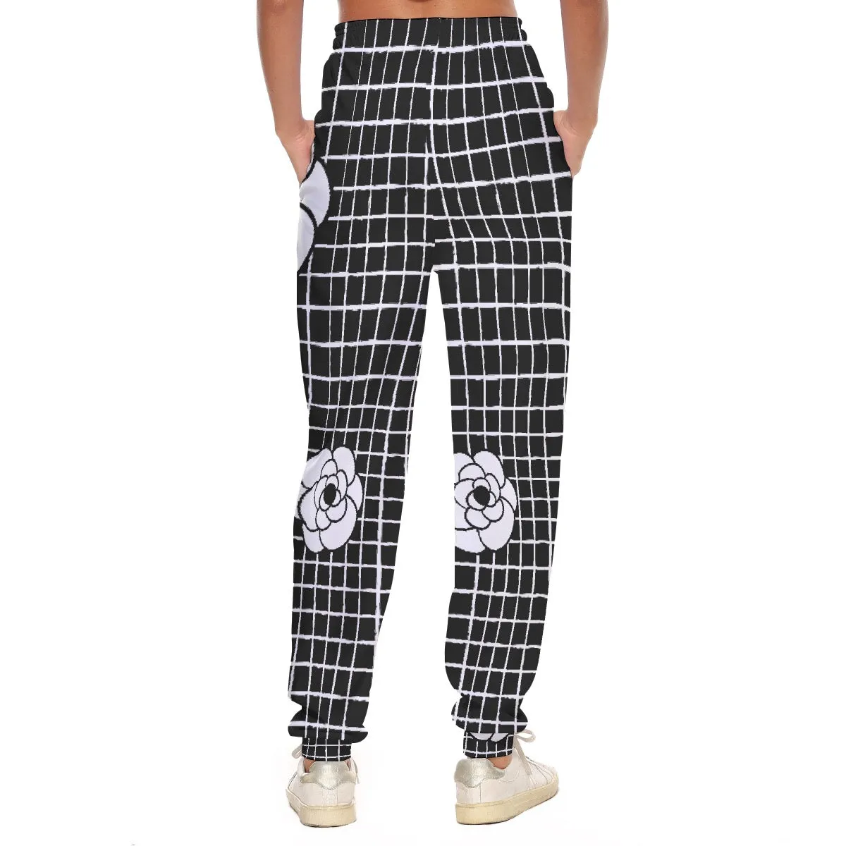 All-Over Print Women's Casual Pants 227 black and white flower print