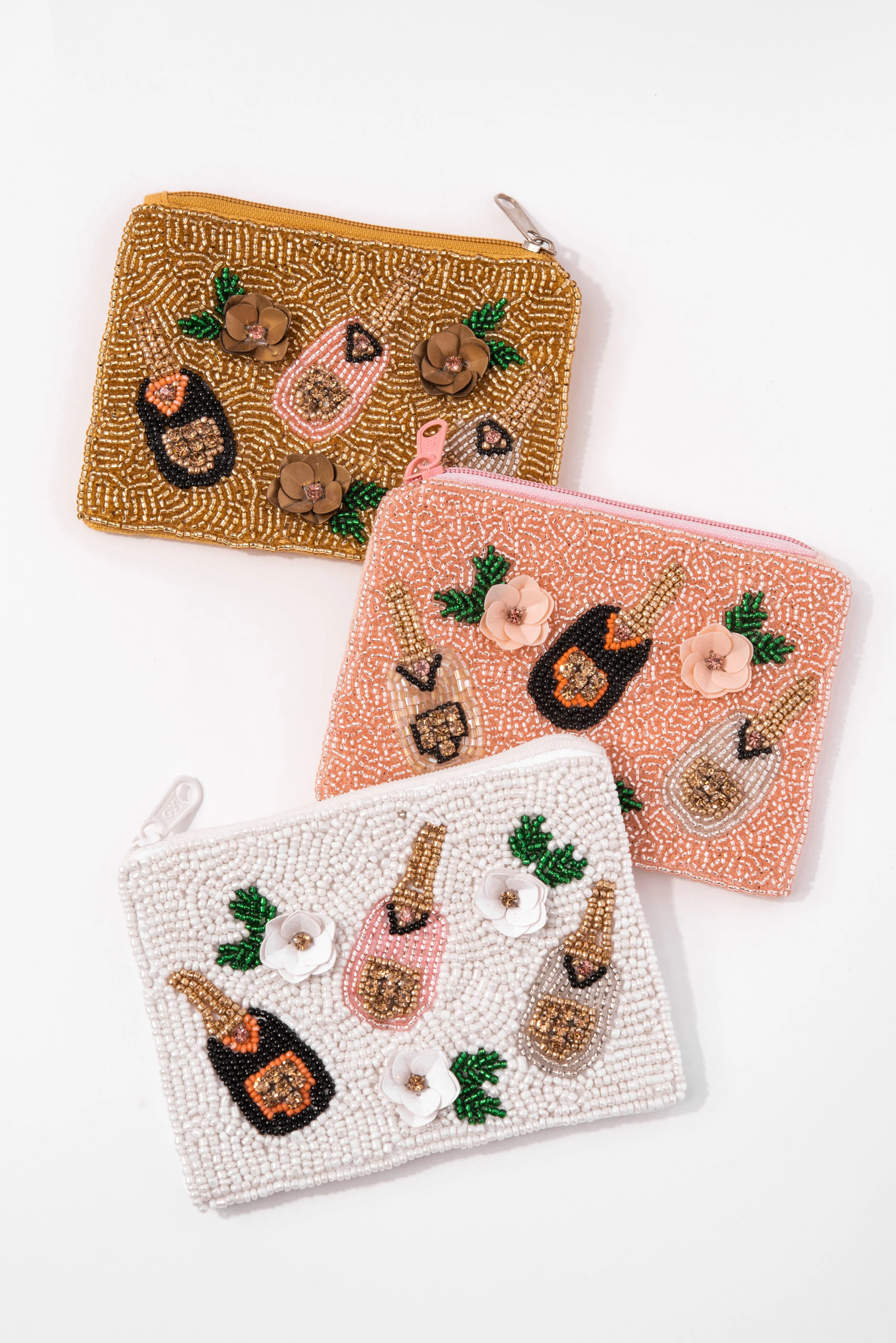 Beaded Bachelorette Champagne Zipper Coin Pouch