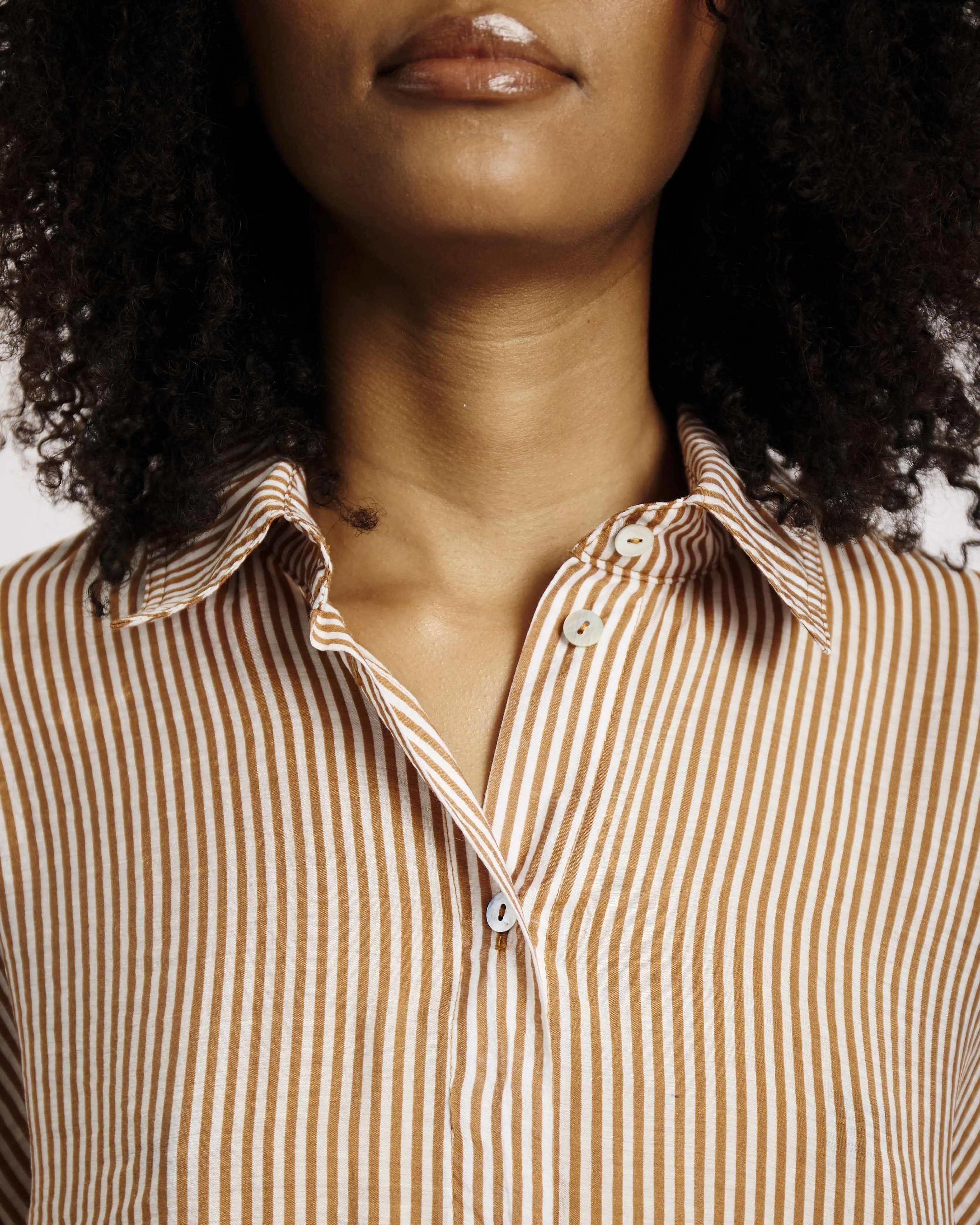 Bellow Sleeve Blouse with Detachable Bow in Brown and Milk Stripe