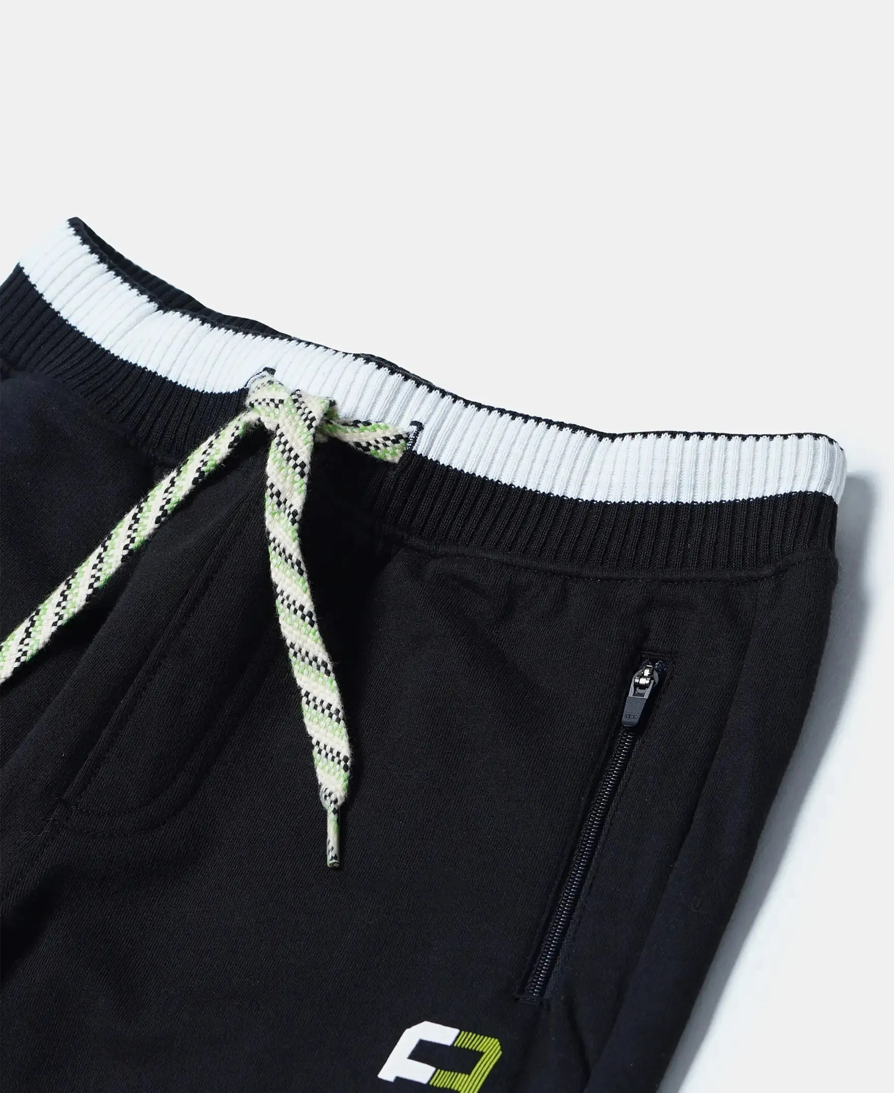 Boy's Super Combed Cotton Rich French Terry Graphic Printed Joggers with Elasticated Hem - Black