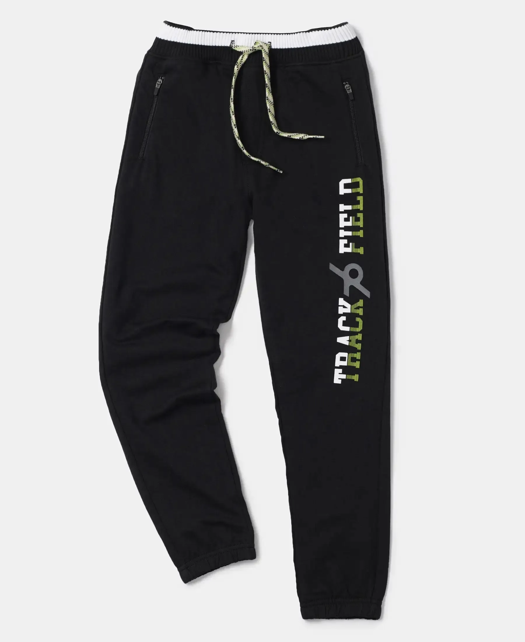 Boy's Super Combed Cotton Rich French Terry Graphic Printed Joggers with Elasticated Hem - Black