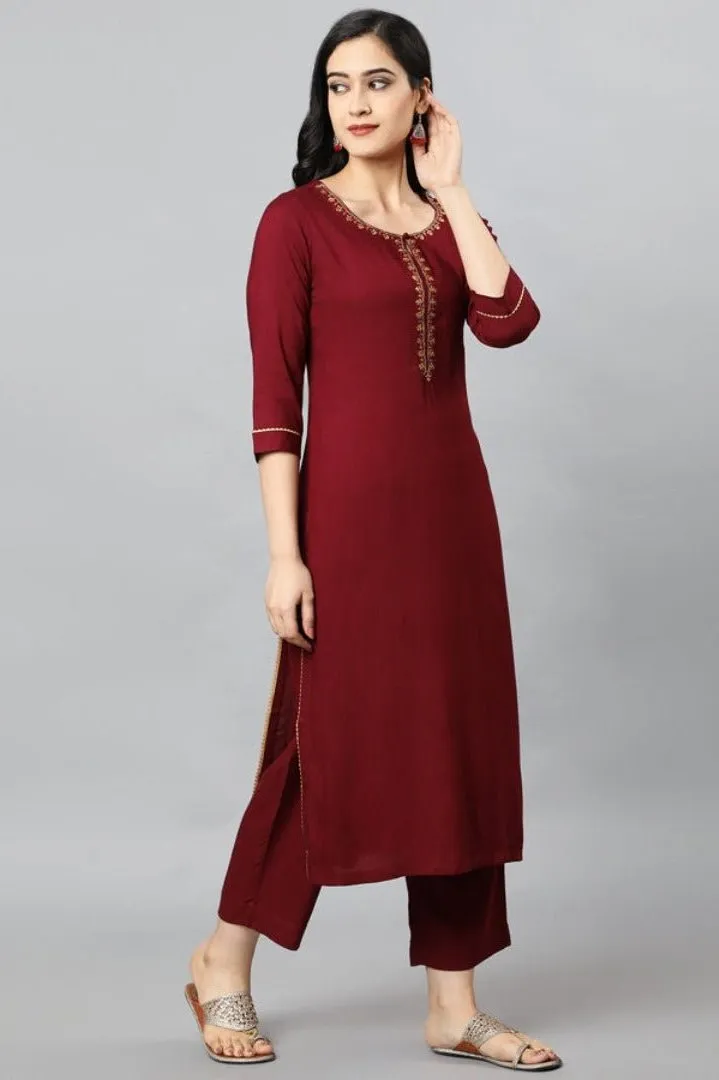 Maroon Jehlum Kurta Pants Set