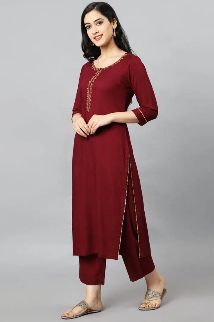 Maroon Jehlum Kurta Pants Set
