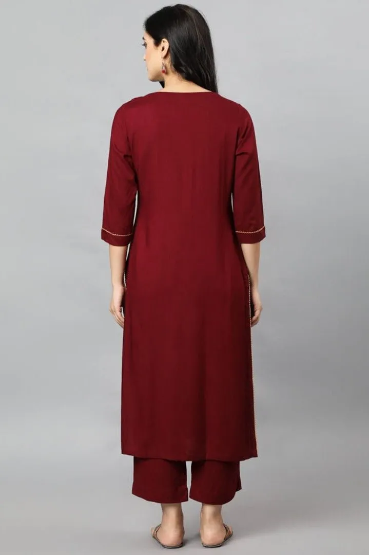 Maroon Jehlum Kurta Pants Set