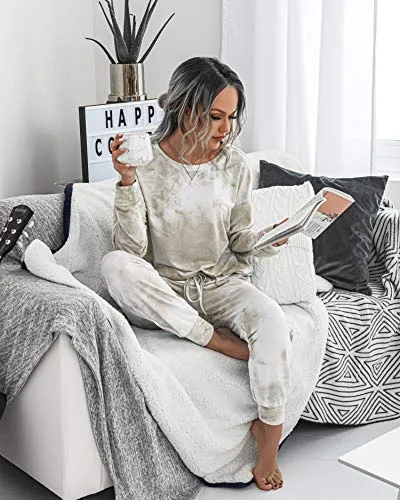PRETTYGARDEN Women's Tie Dye Two Piece Tracksuit Set Long Sleeve Sweatshirt with Long Pants (Grey,X-Large)