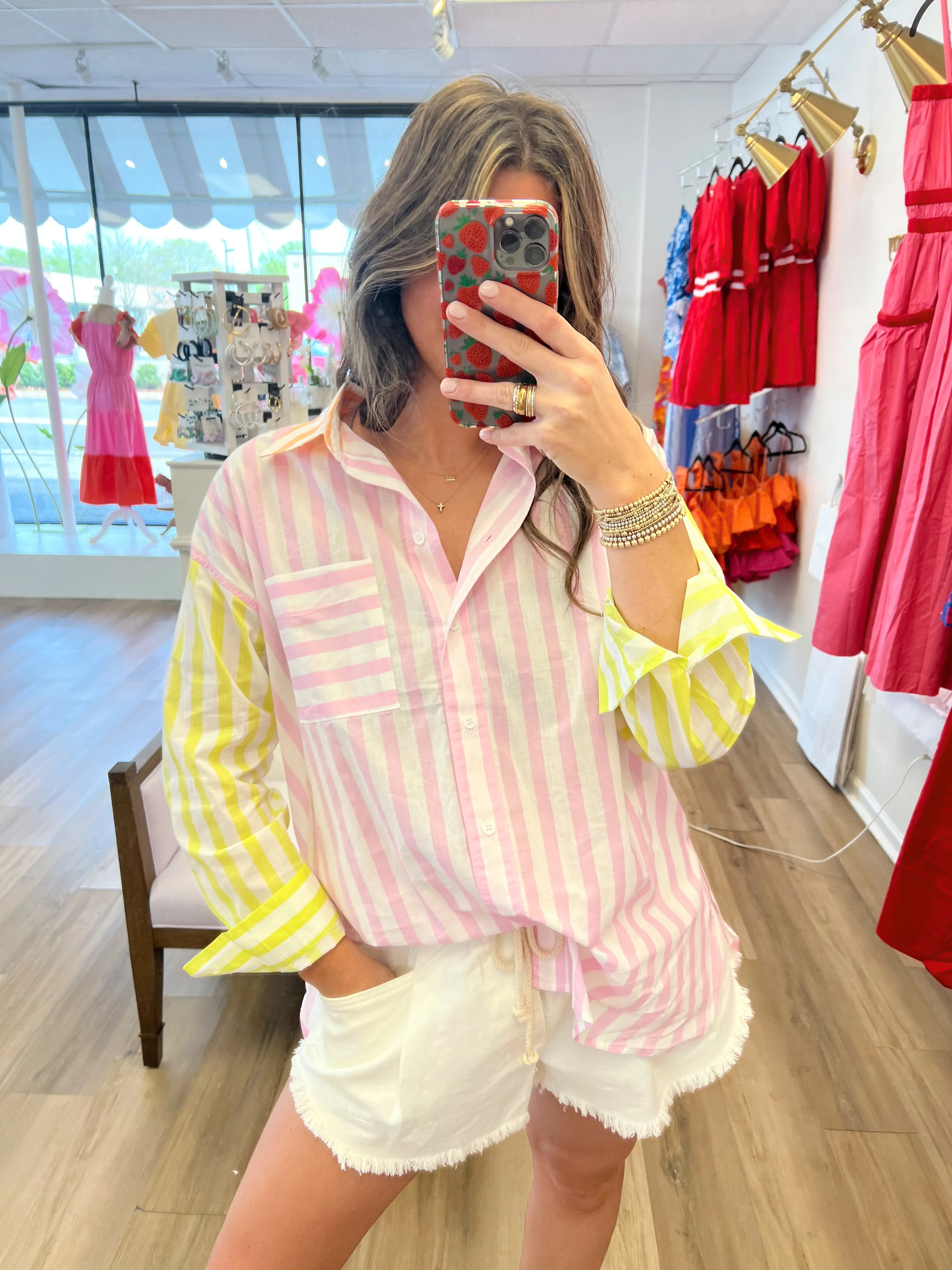 Sherbet Stripe Button Down Top