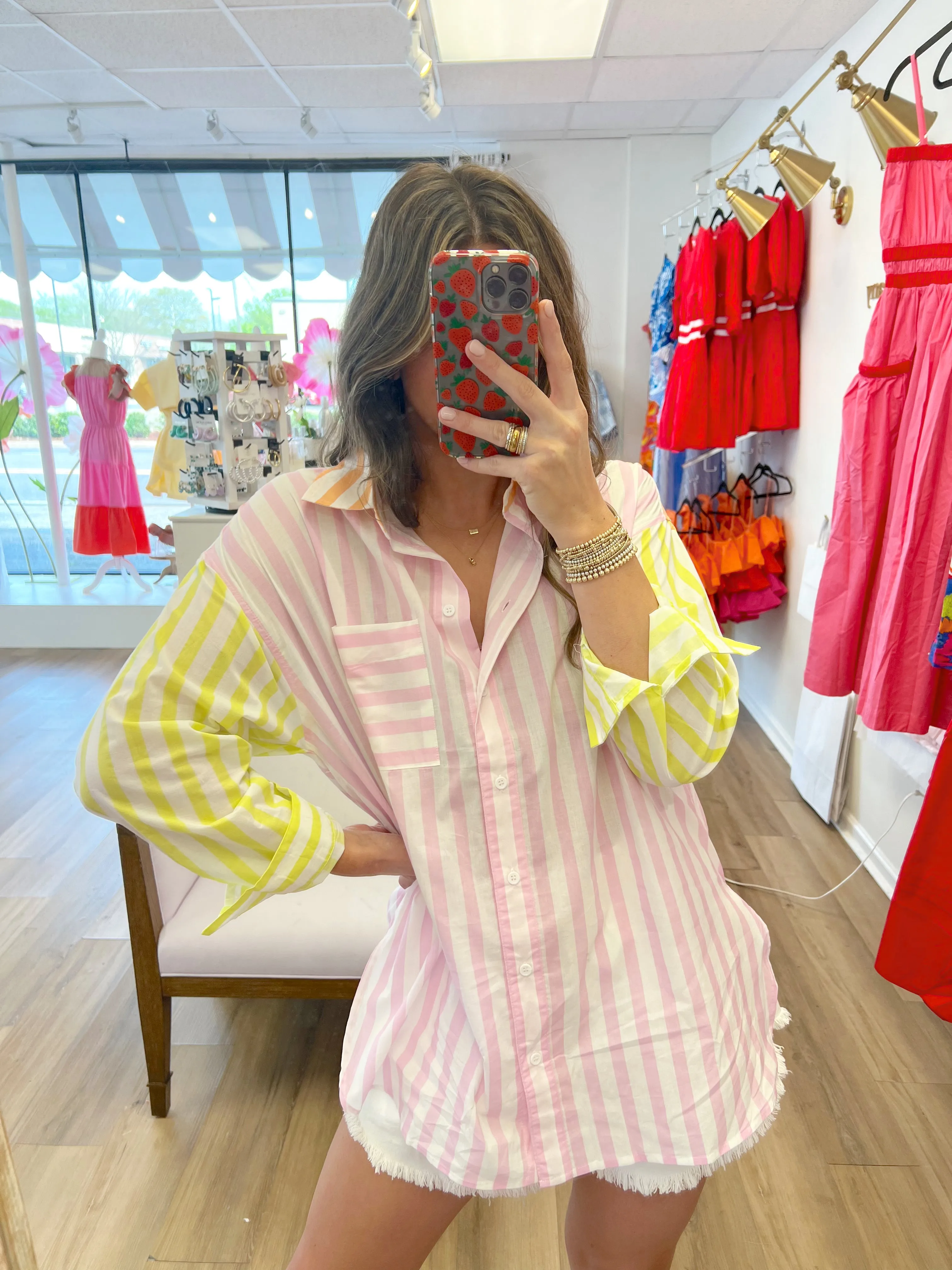 Sherbet Stripe Button Down Top