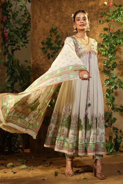 White Muslin Silk Alia Cut Style Salwar Suit Set