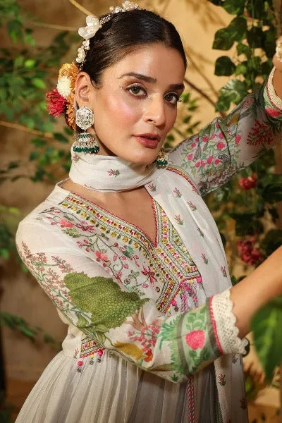 White Muslin Silk Alia Cut Style Salwar Suit Set