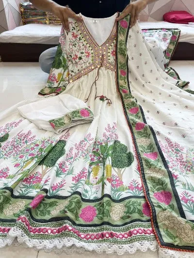 White Muslin Silk Alia Cut Style Salwar Suit Set
