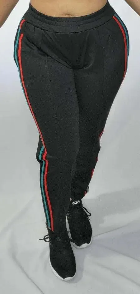 Women's Black Joggers | Elastic Waist, Bottom Zipper, Side Stripe