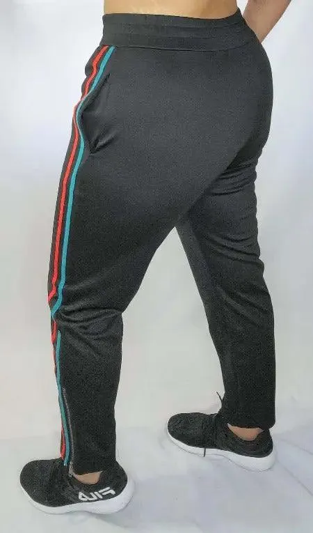 Women's Black Joggers | Elastic Waist, Bottom Zipper, Side Stripe