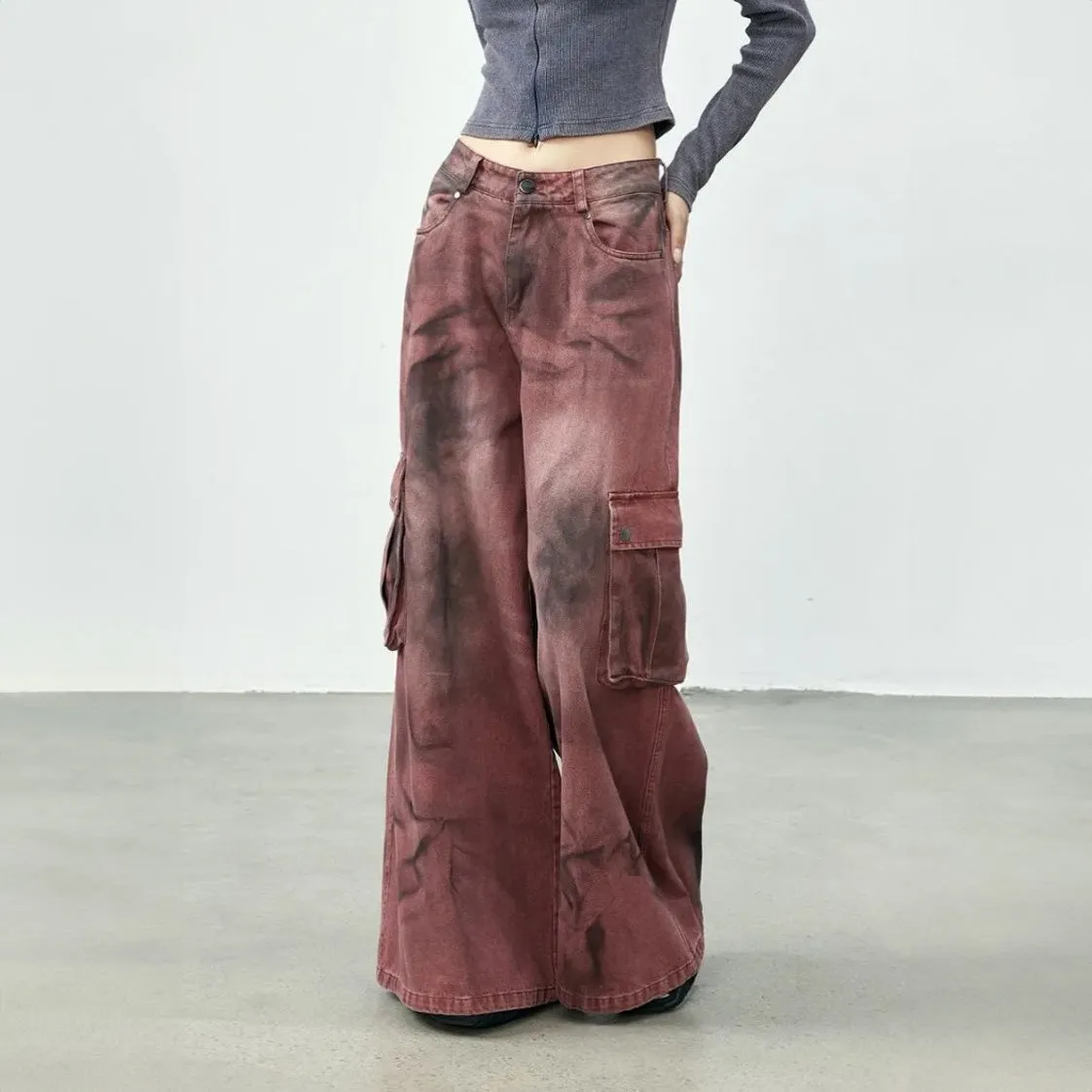 Y2k Tie-Dye High-Waisted Baggy Cargo Jeans