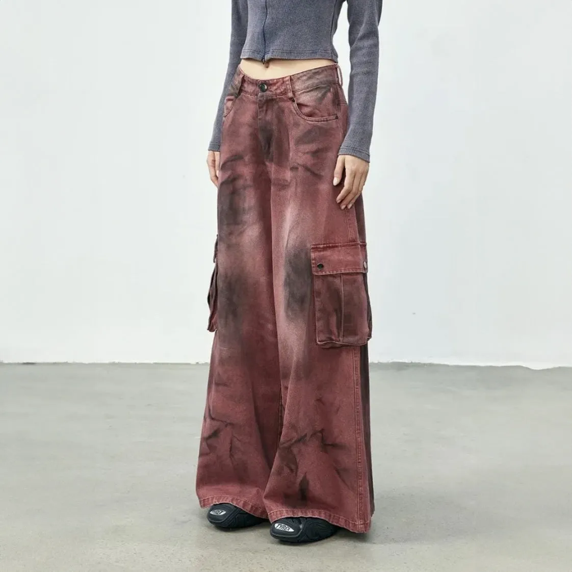 Y2k Tie-Dye High-Waisted Baggy Cargo Jeans