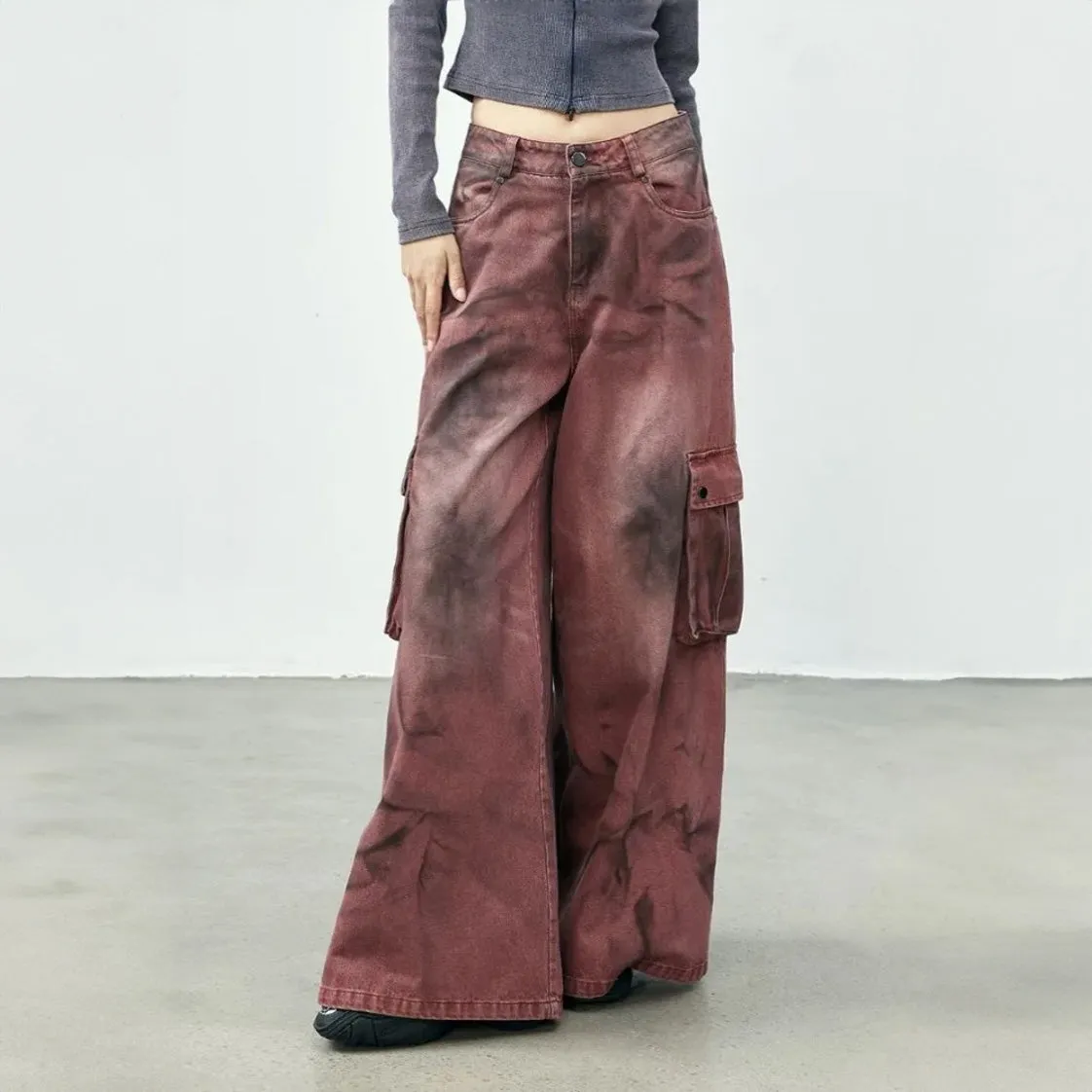 Y2k Tie-Dye High-Waisted Baggy Cargo Jeans